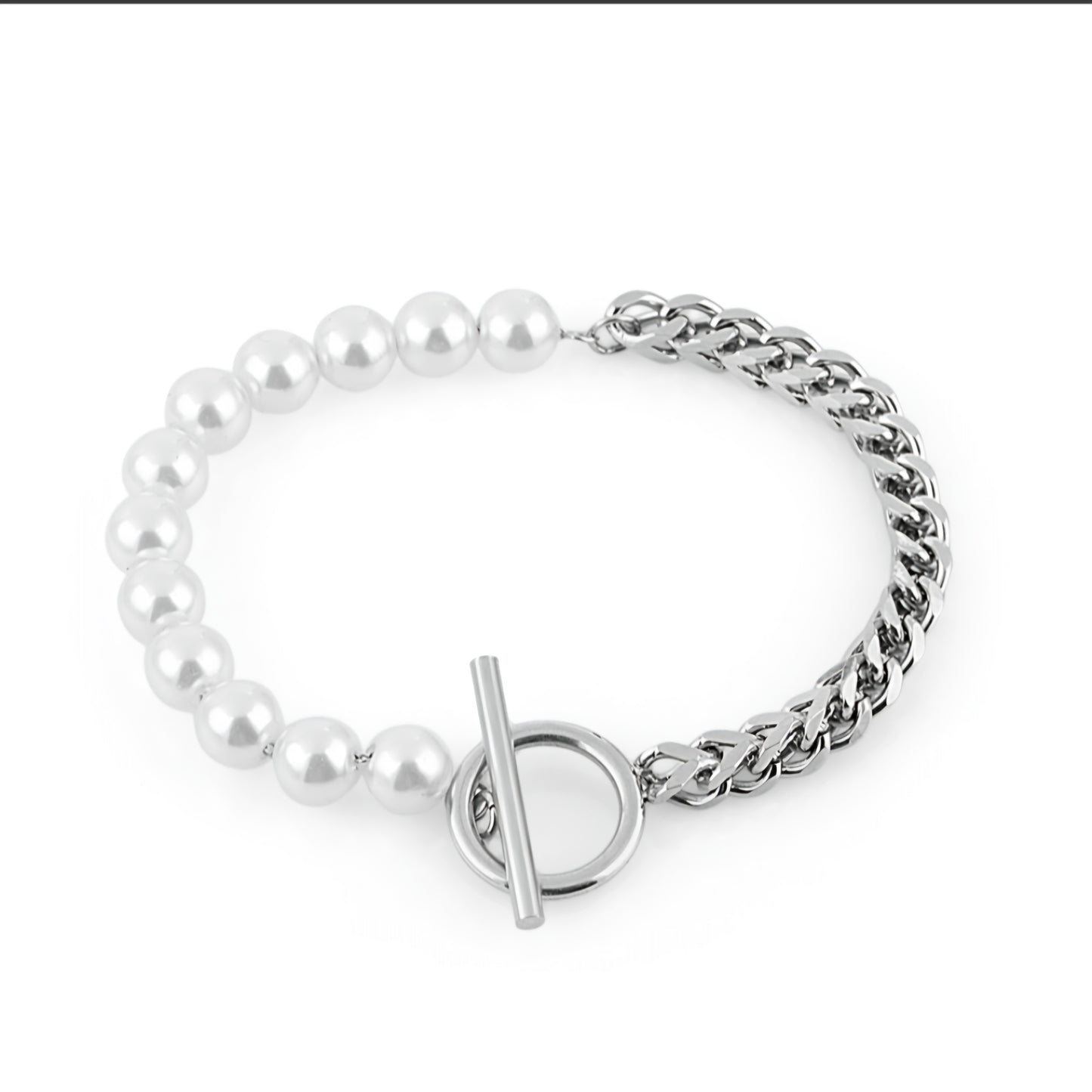 Brățară Freelook, Design Dual cu Zale Masive și Perle Sidefate