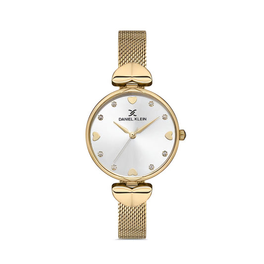 Ceas Daniel Klein Trendy Gold, Cadran cu Inimioare, Brățară Reglabilă
