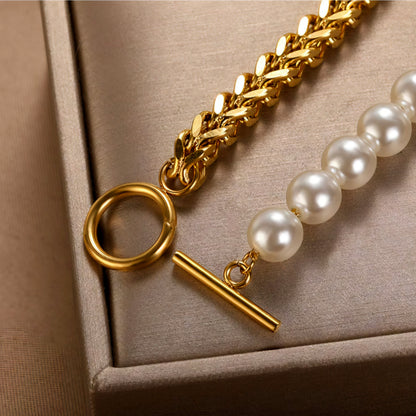 Brățară Freelook, Design Dual cu Zale Masive și Perle Sidefate