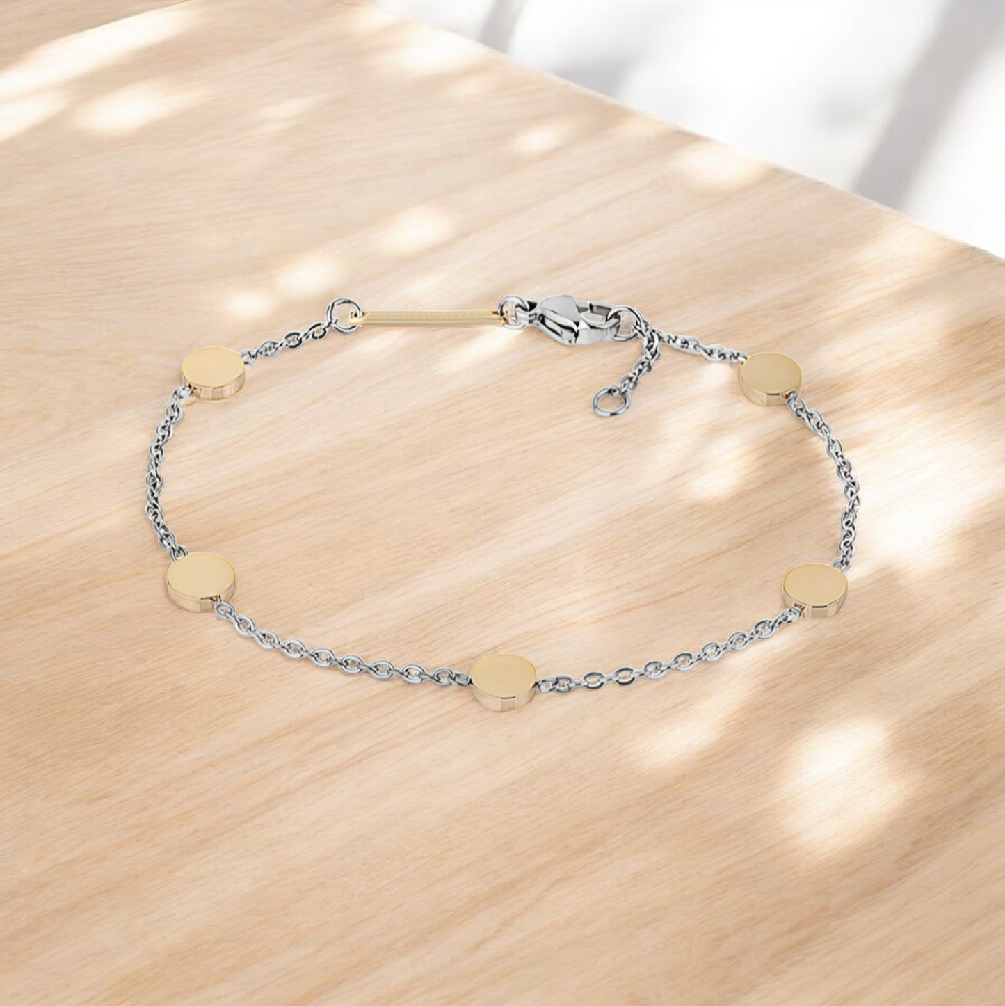 Brățară Daniel Klein de Damă Bicoloră, Lanț Fin cu Accente Circulare Aurii