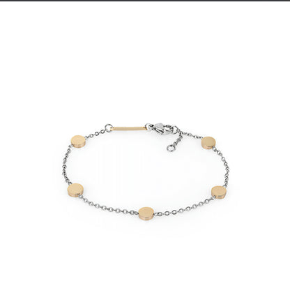 Brățară Daniel Klein de Damă Bicoloră, Lanț Fin cu Accente Circulare Aurii