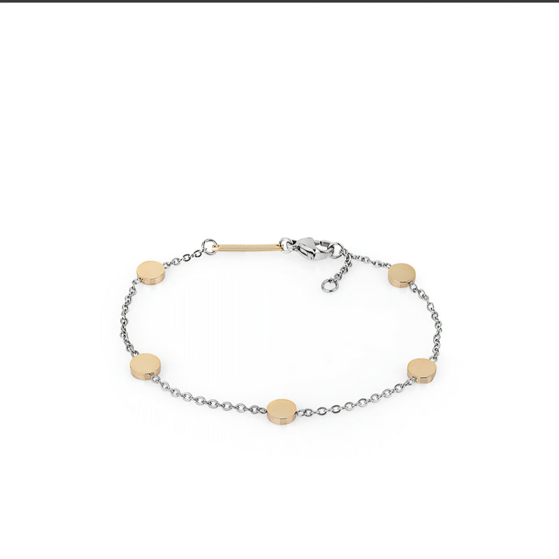 Brățară Daniel Klein de Damă Bicoloră, Lanț Fin cu Accente Circulare Aurii