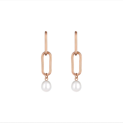 Cercei Freelook Rose Gold, Model Lungi cu Perle Elegante și Oțel Inoxidabil