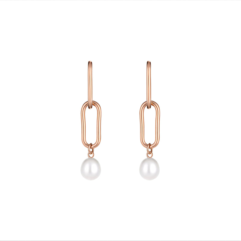 Cercei Freelook Rose Gold, Model Lungi cu Perle Elegante și Oțel Inoxidabil