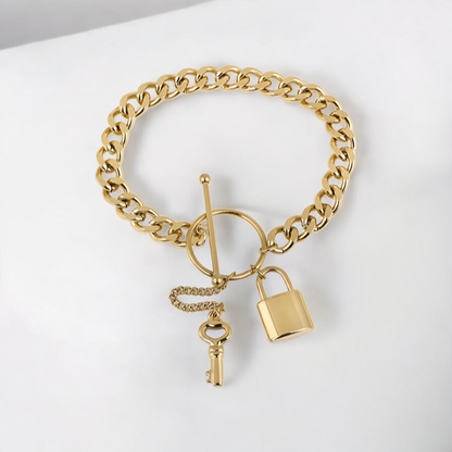 Brățară Daniel Klein Statement Aurie, cu Pandantive Lacăt și Cheie