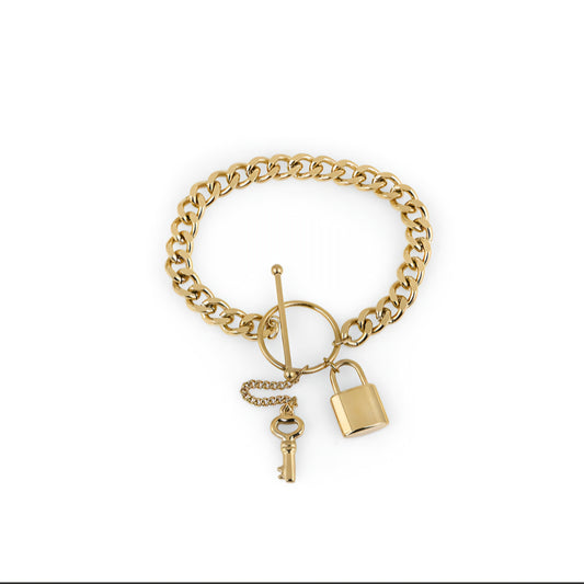 Brățară Daniel Klein Statement Aurie, cu Pandantive Lacăt și Cheie
