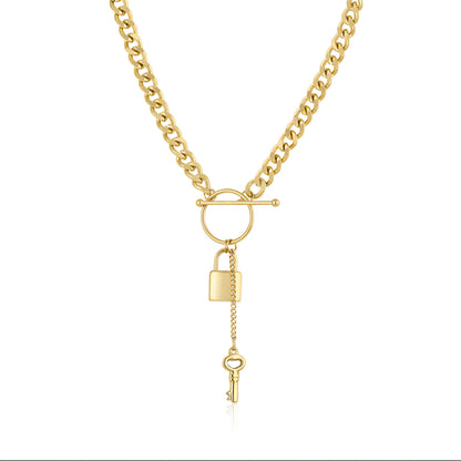 Colier Daniel Klein Statement Auriu, cu Pandantive Simbolice Lacăt și Cheie