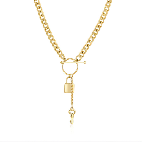 Colier Daniel Klein Statement Auriu, cu Pandantive Simbolice Lacăt și Cheie