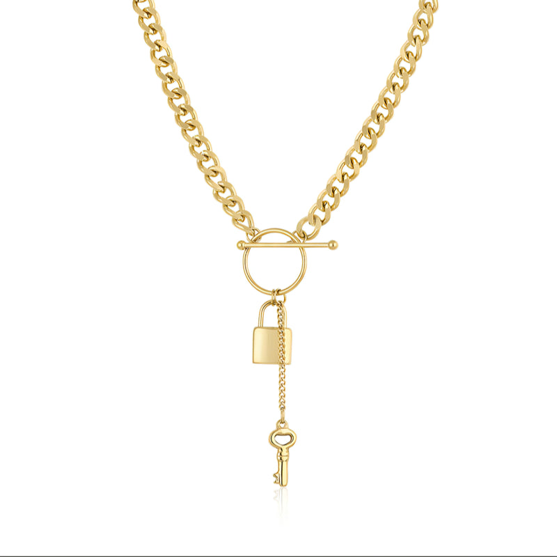 Colier Daniel Klein Statement Auriu, cu Pandantive Simbolice Lacăt și Cheie