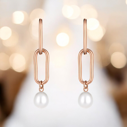 Cercei Freelook Rose Gold, Model Lungi cu Perle Elegante și Oțel Inoxidabil